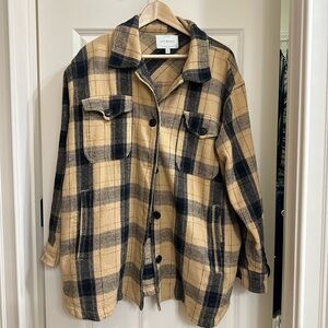 Lucky Brand Women's Black & Cream Plaid Shacket with Pockets Size L